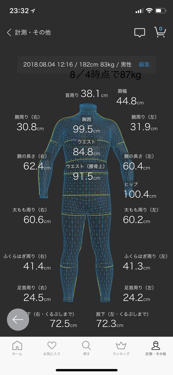 hamajit's tweet image. ゾゾスーツでひと月半の変化を比較してみたが、腕が太くなったのは筋トレの効果か。そして腰から下が細くなった。ジョギングの効果か。体重は減ったが、腹肉脚肉が減ったらしいことがわかる。
#プリズナートレーニング #ZOZOSUIT #ダイエット