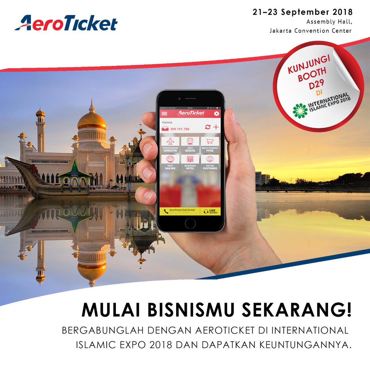 aero_ticket's tweet photo. TINGGAL 1 HARI LAGI!

Yuk cari tahu langsung info seputar AeroTicket di International Islamic Expo 2018 yang hanya berlangsung sampai besok! #IIE2018 https://t.co/qvhvwsMyRa