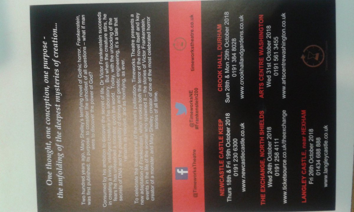 TimeworksNE's tweet image. Successful day getting Frankenstein posters and flyers delivered to venues and near by areas.  Tickets are selling, so dont miss out!  #newcastle  #Washington #NorthShields #Durham #Hexham #Theatre