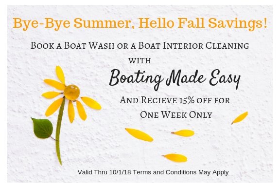 Is it here? Has Fall finally arrived? Celebrate with us at Boating Made Easy and give your boat a boost for your future Fall boating season.
#boating #sailing #cleanboat #boatingseason #neworleans