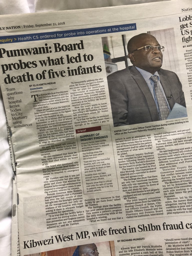 #PumwaniHospital. Kenya has one of the highest neonatal deaths in EA at 22/1000 births. Add still births ~ 45/1000. Pumwani delivers ~ 20k mothers/yr means about 900 deaths per year. Surprised by 12 deaths in 5 days? Problem is national - let’s have the right conversation #UHC