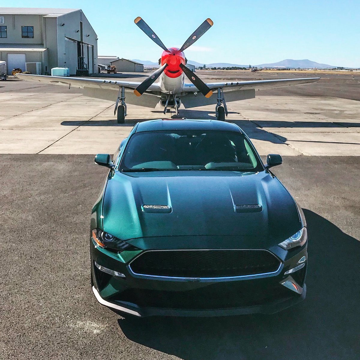 ArizonaDriver's tweet photo. #Mustang and Mustang, #P51Mustang #BullittMustang #MustangBullitt MadrasAirport. #RunToTheSun #RTTS #NWAPA #RunToTheSun2018 #RTTS2018 #exploreoregon #oregonexplored #traveloregon https://t.co/k9zwPCNDXd