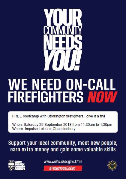 WestSussexFire's tweet photo. Storrington Needs You! Come to our fitness session where firefighters from @Station_50 will be in hand to tell you more about becoming an on-call firefighter with us. https://t.co/KCX4P72yNI

#ProudToBeOnCall #Storrington #WestSussex https://t.co/dyBcslZJ1L