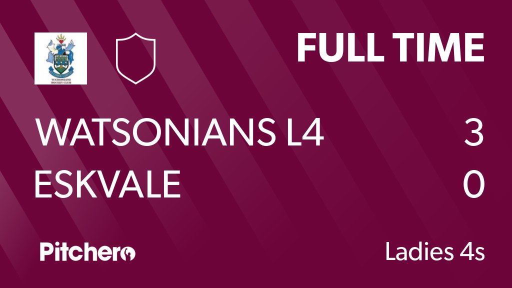 WatsonianHockey's tweet photo. FULL TIME: Watsonians L4 3 - 0 Eskvale
#WATESK #Pitchero
https://t.co/4HBqjJySPW https://t.co/0dg2rlihMN