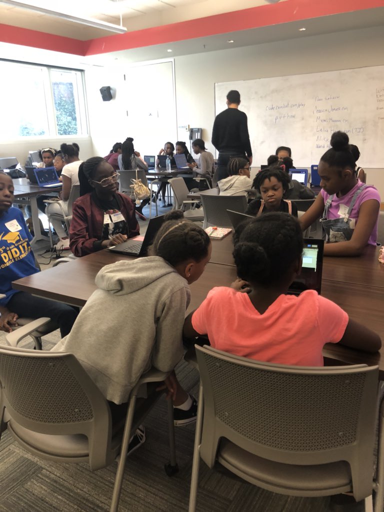 VolunteerBGCATL's tweet photo. These young ladies are bringing the focus to #BGCGameJam . When you are doing what you love, it doesnβt even seem like work. Once again, Girls in Tech for the win. @BlackGirlsCode #BGC #BGCAtl #STEM https://t.co/86aweyu2gN