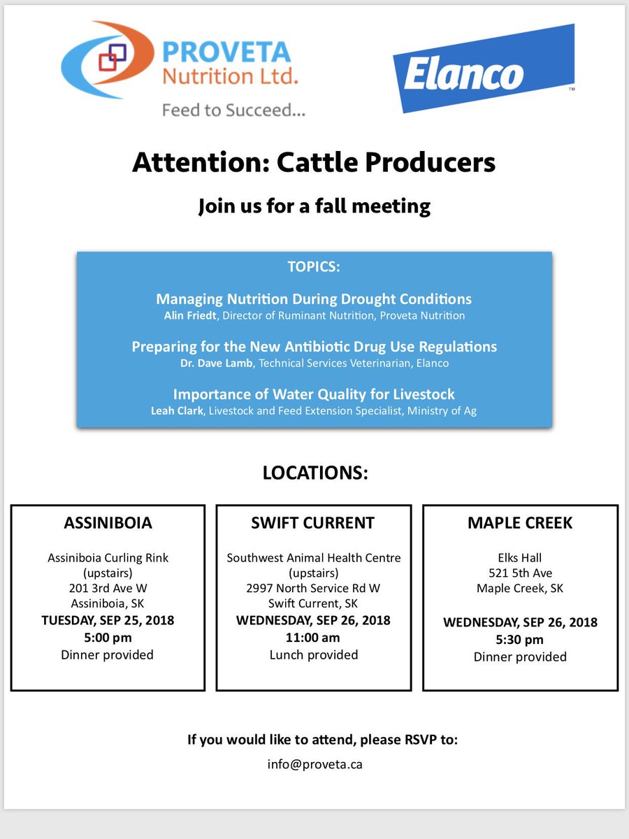 ProvetaN's tweet photo. Attention: Cattle Producers!  Please join us this coming week for a fall information session. Assiniboia, Swift Current and Maple Creek, Sask. https://t.co/KOK2sccrR6