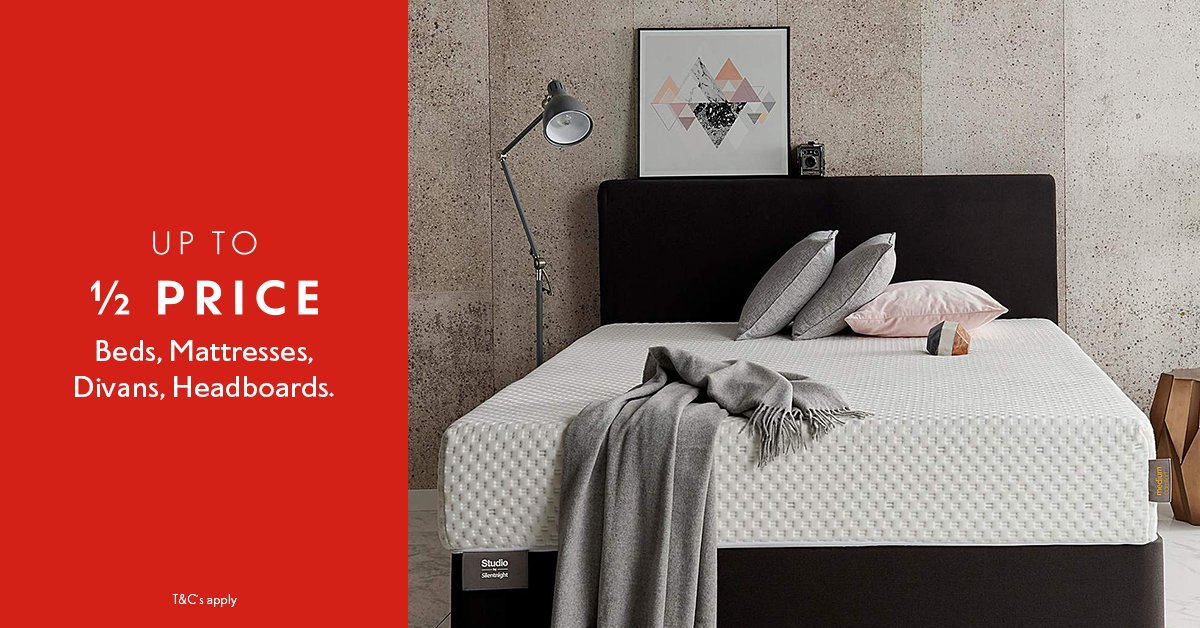 Are you dreaming of a new bed? 😴

There's up to half price savings on our stunning range of divans, bed frames, mattresses, headboards and bedroom furniture...