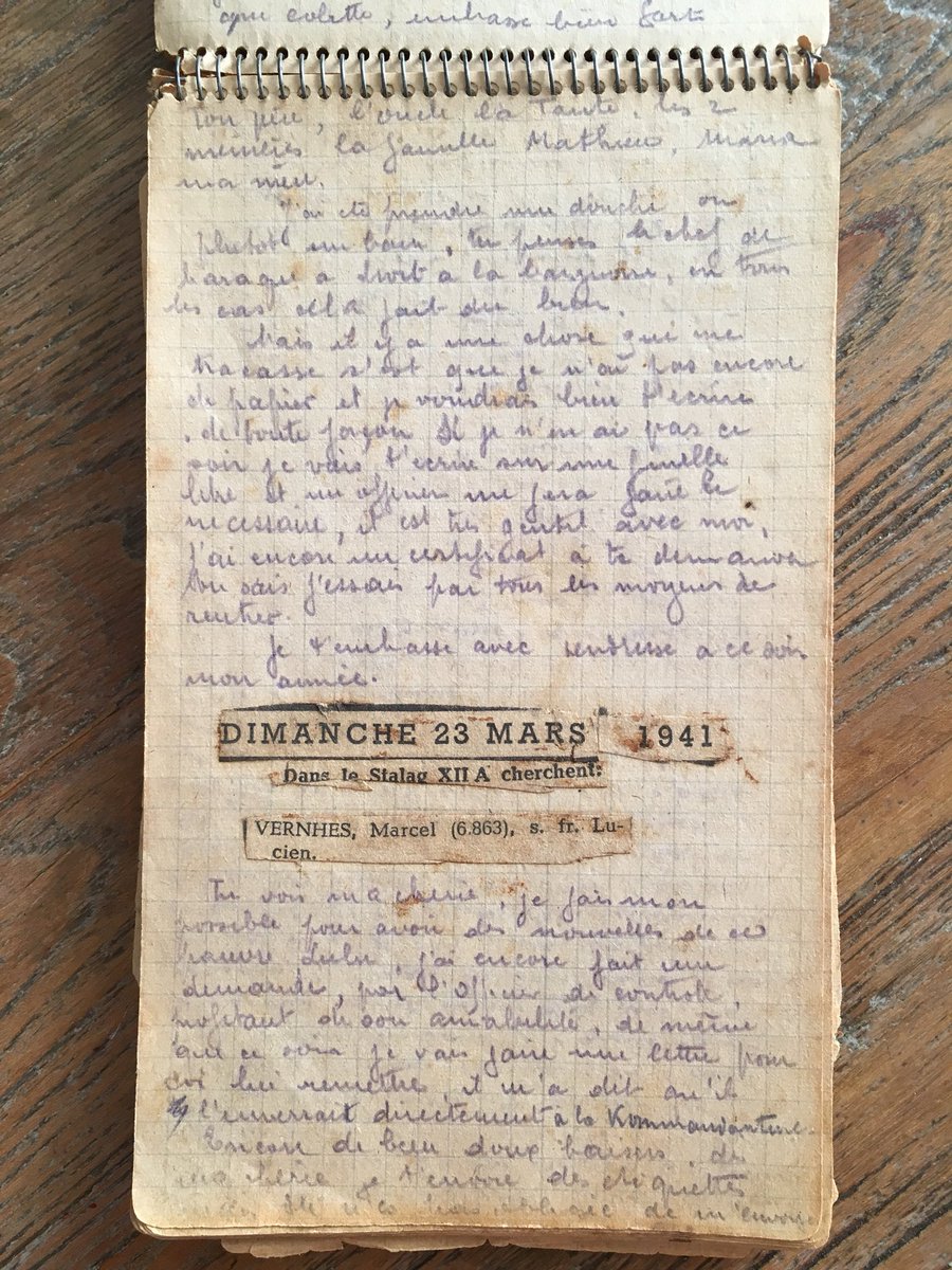 Ambre9506's tweet photo. Journal tenu par mon arrière grand père en 1941, lorsqu’il est était prisonnier d’un camp Allemand, pour ensuite s’évader. Compte-tenu de l’ancienneté du journal, l’écriture n’est pas très lisible malheureusement. https://t.co/psytlgU6eu