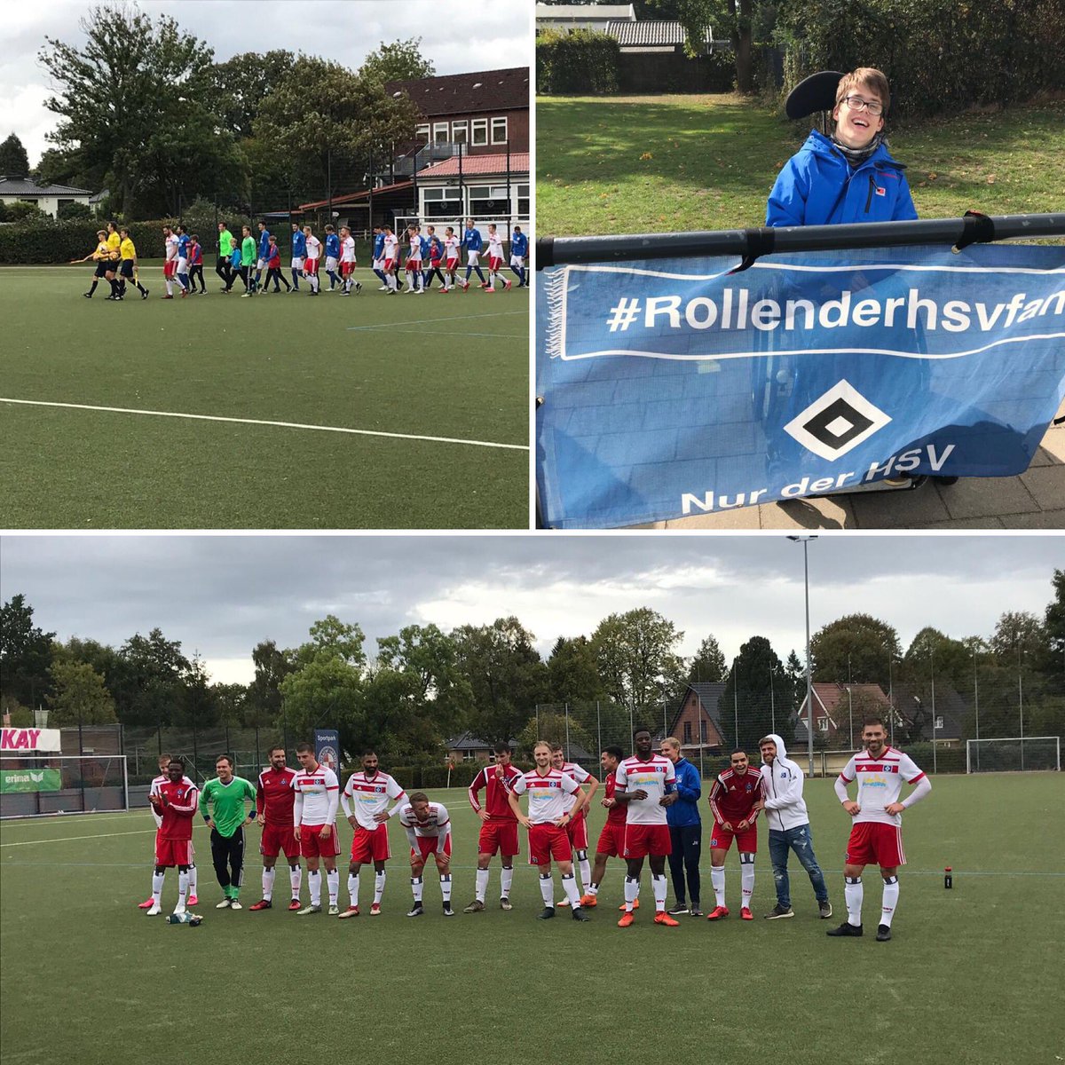 rollenderhsvfan's tweet photo. Ein 0:2 Auswärtssieg bei Eintracht Lokstedt für die hsv_lll . Schön das ich mein Regencape dabei hatte, das Wetter war na ja. Aber immerhin sind wir Spitzenreiter. #hsv #nurderhsv #collage #lokstedt #hamburg #hsv3 #spitzenreiter #landesligahammonia #eintrachtlokstedt https://t.co/fgwBsIO8kA