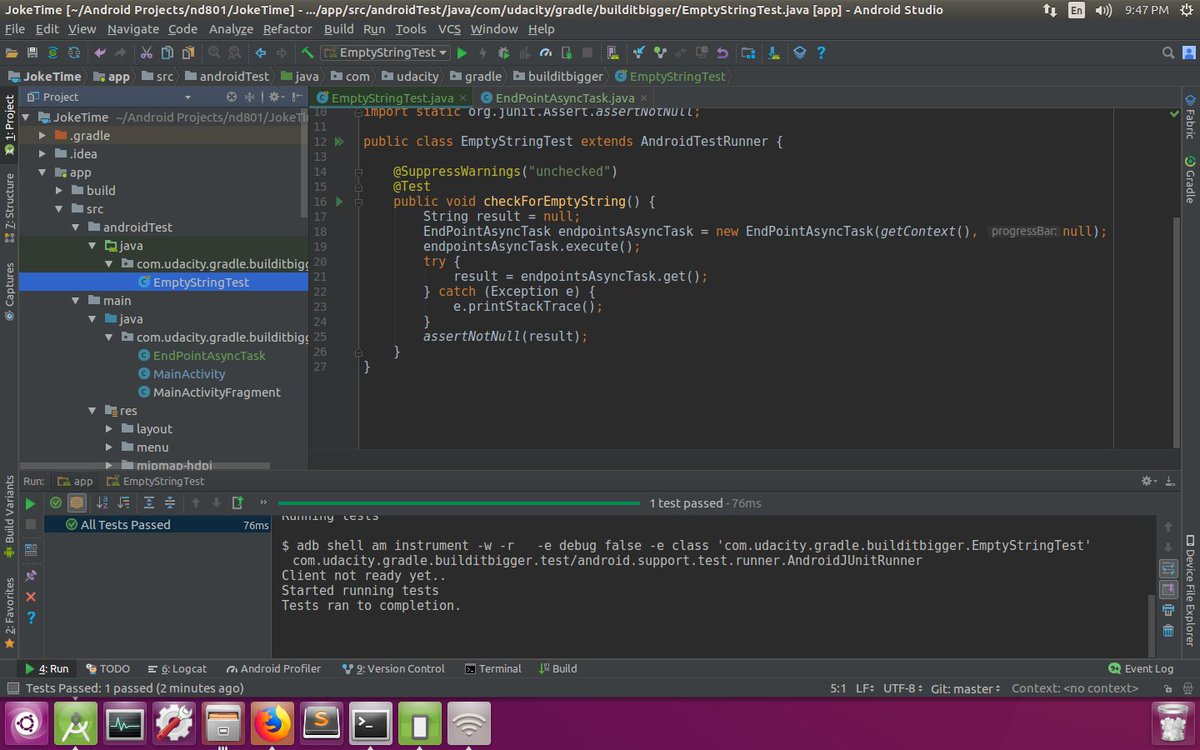 Ankit (@hrank8t) on Twitter photo Step 4: Add Functional Tests - Complete.
Functional Testing is an important part of every app development. Tests confirm if the code we write actually works or not.
#UdacityAndroidNanodegree #GISProjectChallenge2k18 <a href="/akshtjn/">Akshit Jain</a> <a href="/Google/">Google</a> #GoogleUdacityIndiaScholars <a href="/GoogleIndia/">Google India</a> Step 4: Add Functional Tests - Complete.
Functional Testing is an important part of every app development. Tests confirm if the code we write actually works or not.
#UdacityAndroidNanodegree #GISProjectChallenge2k18 <a href="/akshtjn/">Akshit Jain</a> <a href="/Google/">Google</a> #GoogleUdacityIndiaScholars <a href="/GoogleIndia/">Google India</a>