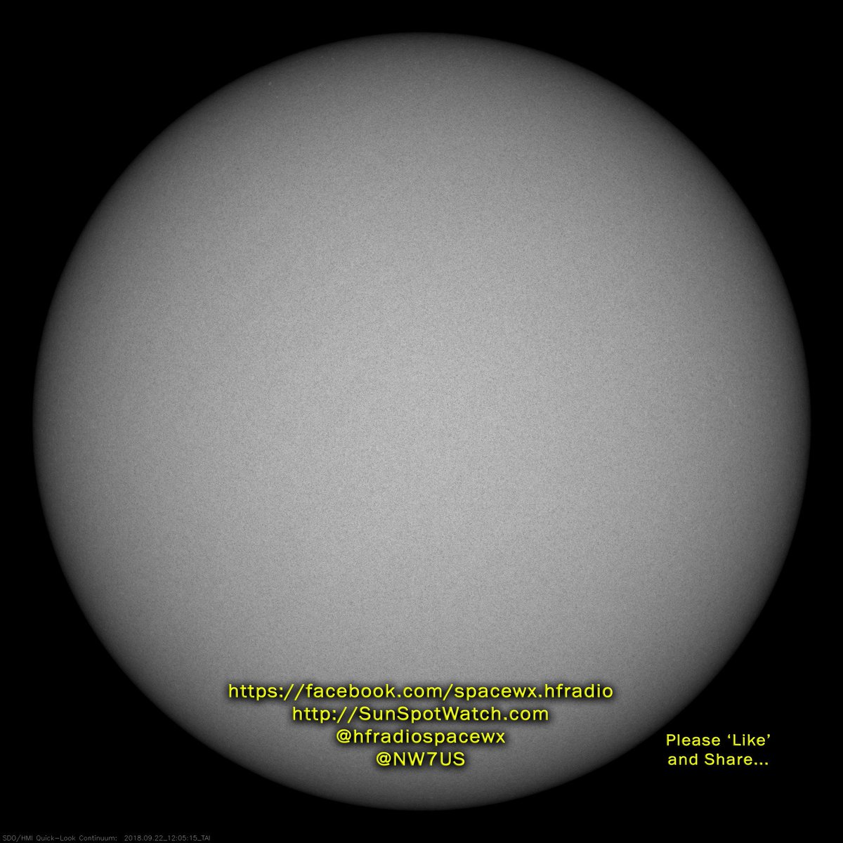 NW7US's tweet photo. Today's Sun (HMI Visible Continuum) #spaceweather #spacewx #solarstorm #hamr #swl https://t.co/5IJG6czBmE