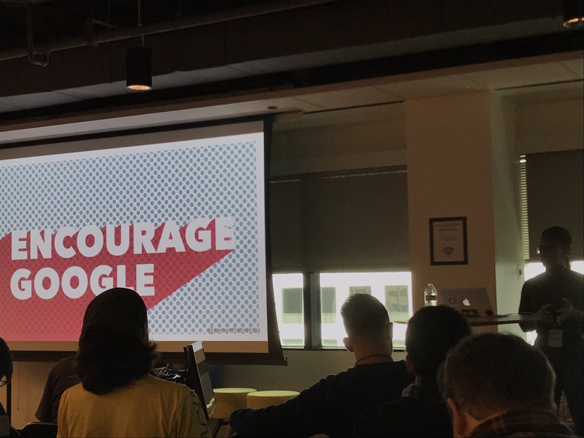 CoderSpace (@coderspace) on Twitter photo Lessons on how to be a good mentor from <a href="/samanthabretous/">Samantha Bretous ๐ข</a> at #JSCampChi. If CoderSpace students learn one thing it's "Google is your friend"! Lessons on how to be a good mentor from <a href="/samanthabretous/">Samantha Bretous ๐ข</a> at #JSCampChi. If CoderSpace students learn one thing it's "Google is your friend"!