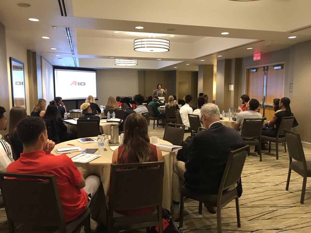 atlantic10's tweet photo. #A10Commish welcoming 28 #A10MBB and #A10WBB student-athletes to the 2nd annual leadership summit! https://t.co/FbGhMvXvtL