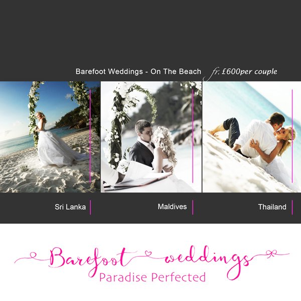 Barefoot Weddings
Paradise Perfected with a Barefoot Wedding in Sri Lanka, Maldives, India or Thailand Celebrate your love with destination weddings by Barefoot Weddings. 
Read more… goo.gl/Zig
#barefootweddings #maldives #weddinginmaldives #marryinmaldives