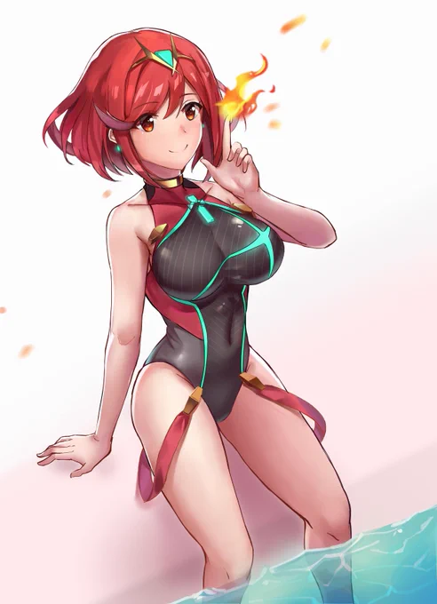 水着姿のホムラ! とても燃える(*'∀`*) #ゼノブレイド2 #xenoblade2 
