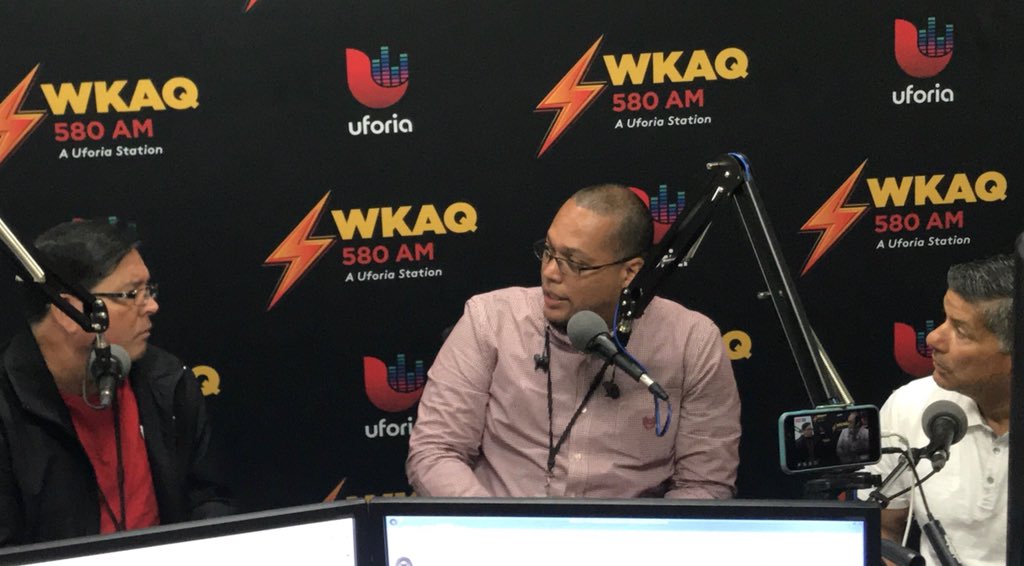 Live last Thursday from the FEMA PEP emergency studios in San Juan with WKAQ’s Ruben Sanchez and Mayor Rafael Surrillo Ruiz marking the one year anniversary of hurricane Maria making landfall in Puerto Rico. Broadcasters save lives in emergencies. <a href="/WKAQ580/">WKAQ 580</a> <a href="/nabtweets/">National Association of Broadcasters</a> <a href="/adamonzon/">Ada Monzón</a>