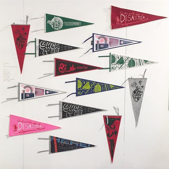 voidgallery's tweet image. Pennants! $25 each (except for Amalie Atkins’, which are hand-sewn and $75). Available at Art Now @prairielandpark (free admission) today and Sunday or DM us and we can set one aside #iwentintothevoid ift.tt/2QROczy