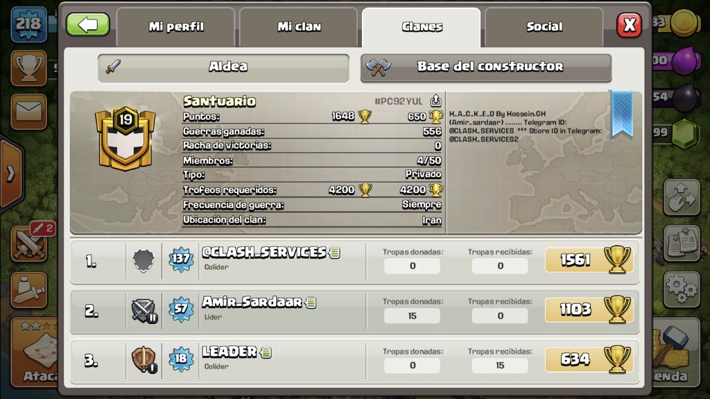 iphoneipad2004's tweet photo. Esto ya es el colmo...Esta gentuza hackea y roba el clan a @ClanSantuario y encima se jactan de ello...@ClashofClansESC @ClashofClans Debéis tomar cartas en el asunto sin demora. Esto no se puede consentir. https://t.co/VS7L4B0PAS