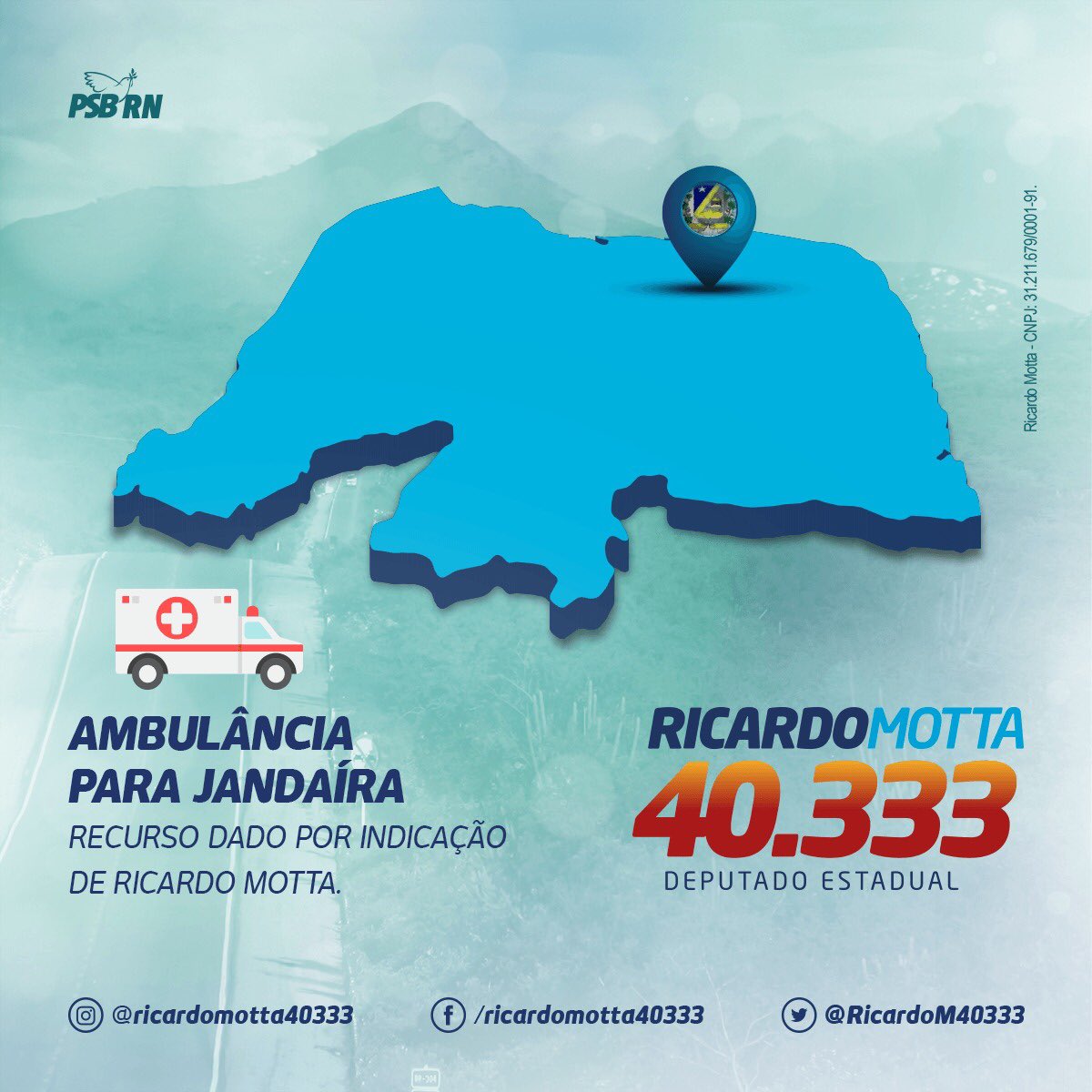Através de minha indicação, Jandaíra ganhou uma nova ambulância para beneficiar ainda mais a saúde da cidade e melhorar o atendimento aos pacientes. Tenho pautado meus mandatos totalmente a disposição de Jandaíra e os ajudado muito na transformação que já está sendo feita.