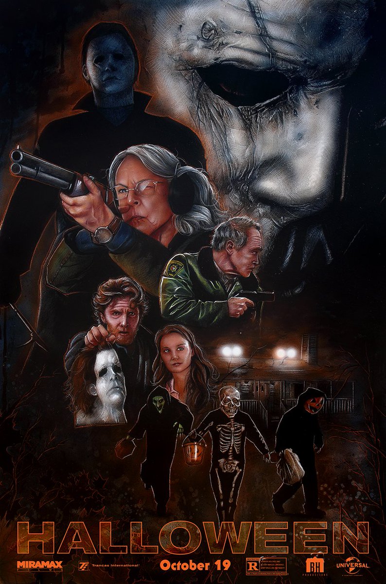 DarrenLCompton's tweet photo. #blumhouse #halloween2018 #halloweenmovie #jamieleecurtis #michaelmyers #ncastlez #nickcastleOGshape 2x3 acrylic airbrush and color pencils on masonite hardboard. Title and logos added digitally. https://t.co/z9AvRKxp2F