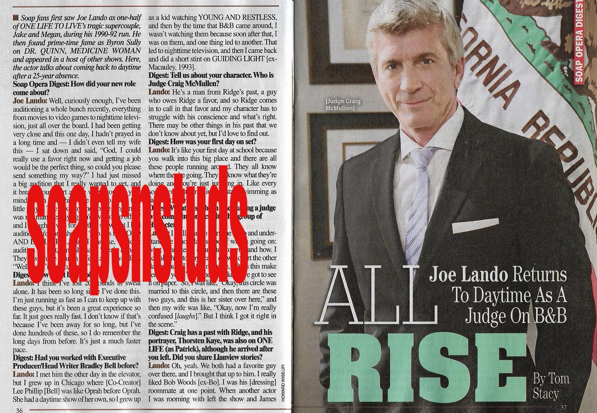 soapsnstuds's tweet photo. NEW #JoeLando #Interview #SoapOperaDigest #Magazine #JakeHarrison #OneLifeToLive #ByronSully #DrQuinnMedicineWoman #JudgeMcMullen #CraigMcMullen #BoldAndBeautiful
https://t.co/8zXaE9CWDR https://t.co/z5TaqwnJGc