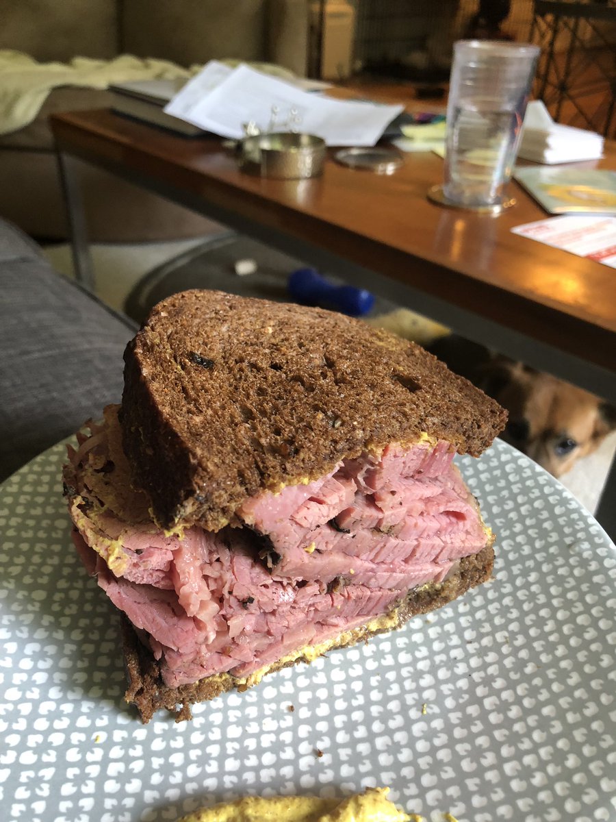 smahoffecker's tweet photo. I’m a weekday vegetarian so I can eat things like this on the #weekend: 3/4lb hot pastrami sandwich #yum #meatsweats https://t.co/HEr4hd5psB