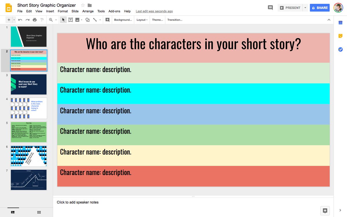 mrpiercEy's tweet photo. Here's a Short Story Graphic Organizer I created using Slides that you can pass out to your students through Google Classroom: https://t.co/M9EdprdYpx
#EdTechTeam #KyGoDigital #EdTech #GoogleClassroom https://t.co/1g4HzS6Ebk