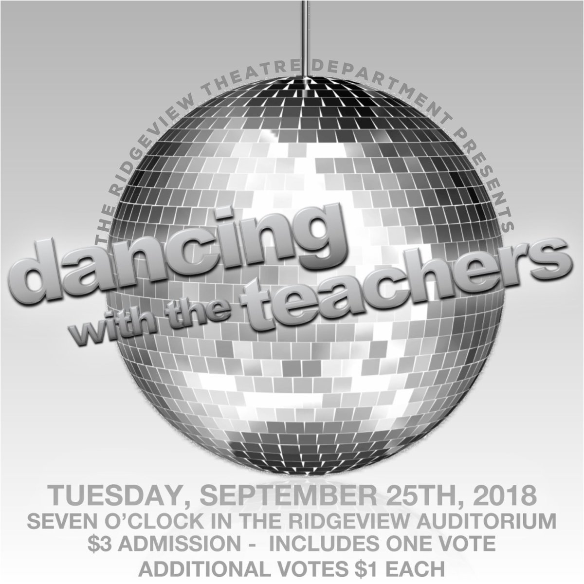 DANCING WITH THE TEACHERS!
On September 25th, 2018 come on down to the Ridgeview Auditorium to root for your favorite pair 💃🕺
Student Choreographers &amp; Teachers have been paired together to participate in our first annual Dancing with the Teachers❕