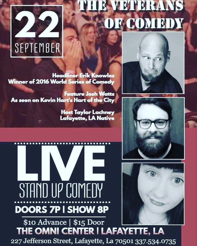 thevetsofcomedy's tweet photo. TONIGHT! @LafayetteLA_ https://t.co/Z2dF5keWMZ https://t.co/5JQ73BEQa6