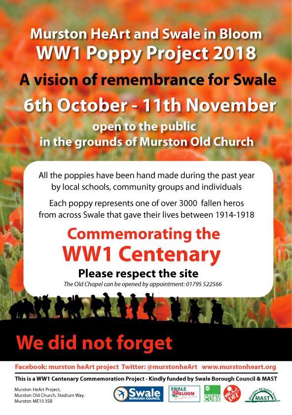 murstonheArt's tweet image. #WW1 #Centenary #poppyproject #100poppysites #SwaleinBloom #remembrance #wedidnotforget #3000poppies #communitiesworkingtogether #Thankyou100