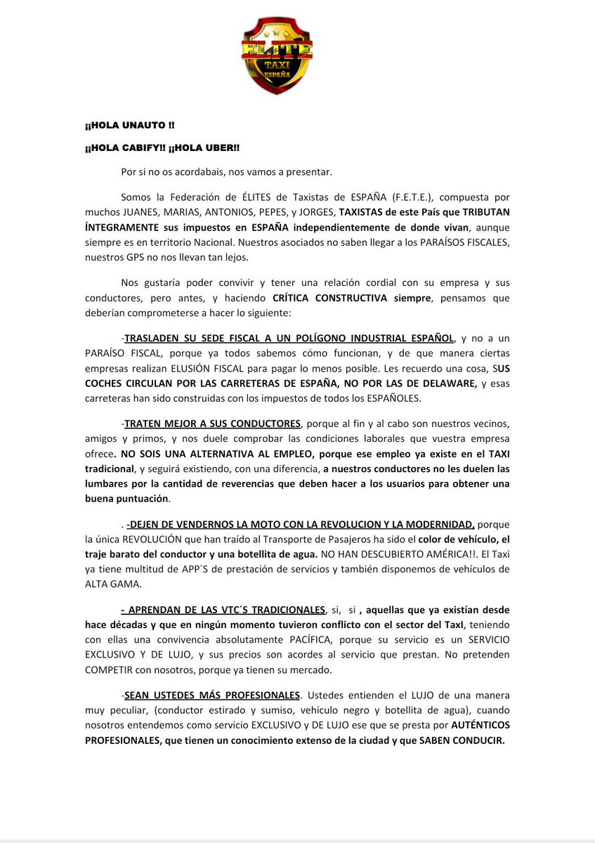 Elite_TaxiBcn's tweet photo. #HolaCabify
#Hola @Uber_ES 
#Hola @unautovtc 
#EnElFuturoCabemosTodos https://t.co/n5ADxVslu2