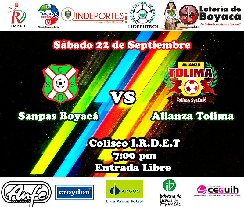 sanpasboyaca's tweet photo. #Futsal Hoy Sanpas Boyacá vs Alianza Tolima #ColiseoIrdet #Tunja ENTRADA LIBRE 
¡Te esperamos! https://t.co/g3vIvrE25R