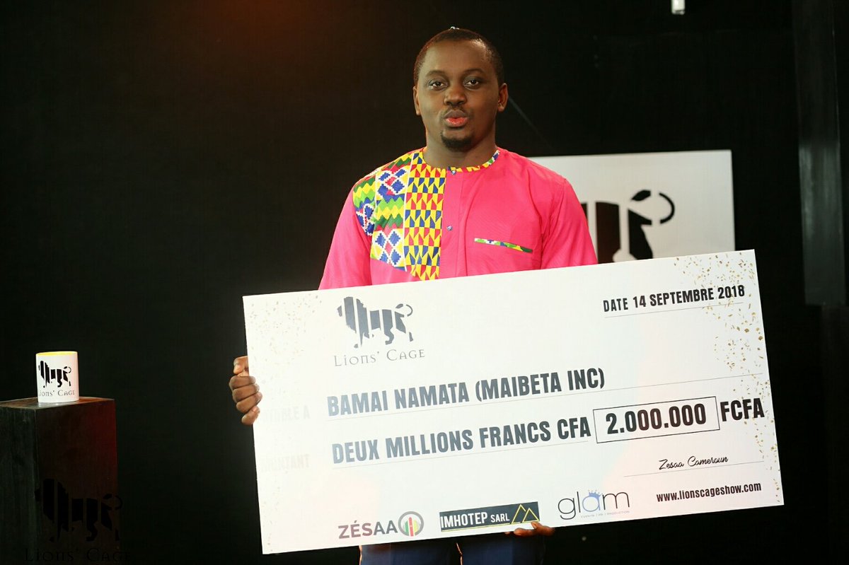 lionscageshow's tweet photo. And here he is, season 1's winner 
@BamaiNamata from @maibeta  looking good with his 2 million CFA cheque courtesy of @Zesaa_CMR 

Et voici le gagnant de la saison 1, Bamai Namata.

Congratulations!!!
#LionsCageShow
#TheBigFinale
#AfricanEntrepreneurs
#ProudlyCameroonian
#Team237 https://t.co/MRk00xcgSL