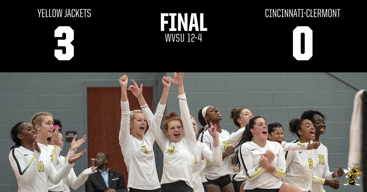 WVSU_GoJackets's tweet image. The Yellow Jacket volleyball team ran its winning streak to eight
in a tri-match at Cincinnati-Clermont Saturday. 
WVSU defeated both UC-Clermont and Carlow 3-0 to improve to 12-4 on the season.
The Yellow Jackets host the University of Charleston at 7 pm Tuesday.