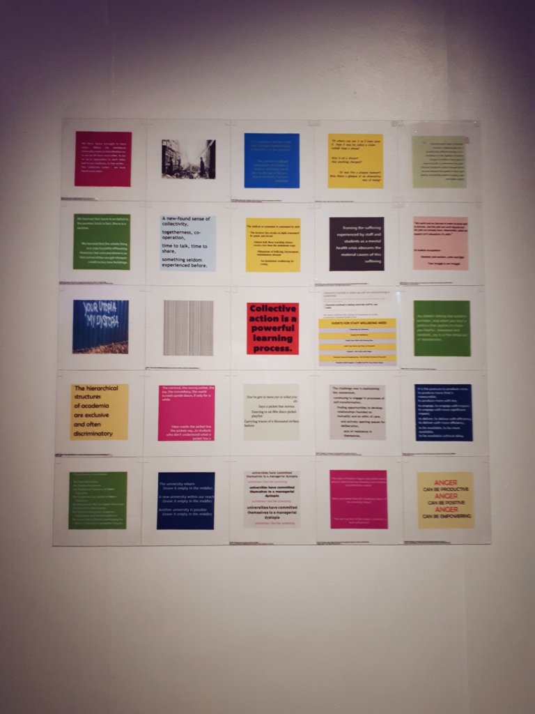 AmberRegis's tweet photo. My first art show! π©βπ¨
Quilt patches, sound snippets & written words by @sheffielducu members reflecting on #USSstrike, made into something beautiful & provocative by @hellomrwilliams @dlcwebb @_Jo_Ray & @MundaysMouth for @FestivalMind. β #dystopiaandresistance #strikework https://t.co/07yuTV2ZOd