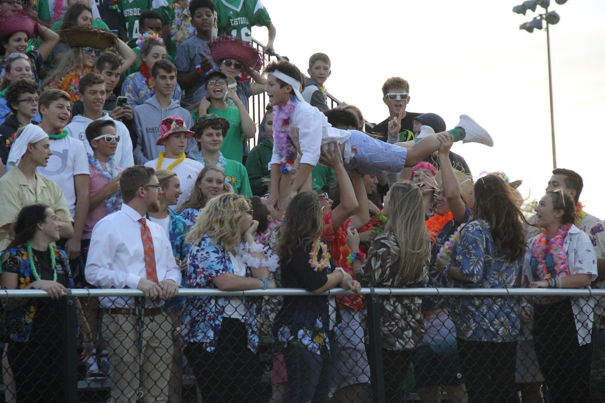 An Eastside student is lifted by fellow students for each point the football team has scored during Friday's homecoming game with Prairie Heights. <a href="/JeffJKPC/">Jeff Jones</a> <a href="/kpcnewssports/">KPC Sports</a> <a href="/EastsideScores/">Aaron Willard</a> <a href="/EastsideBlazers/">EHS Students</a>