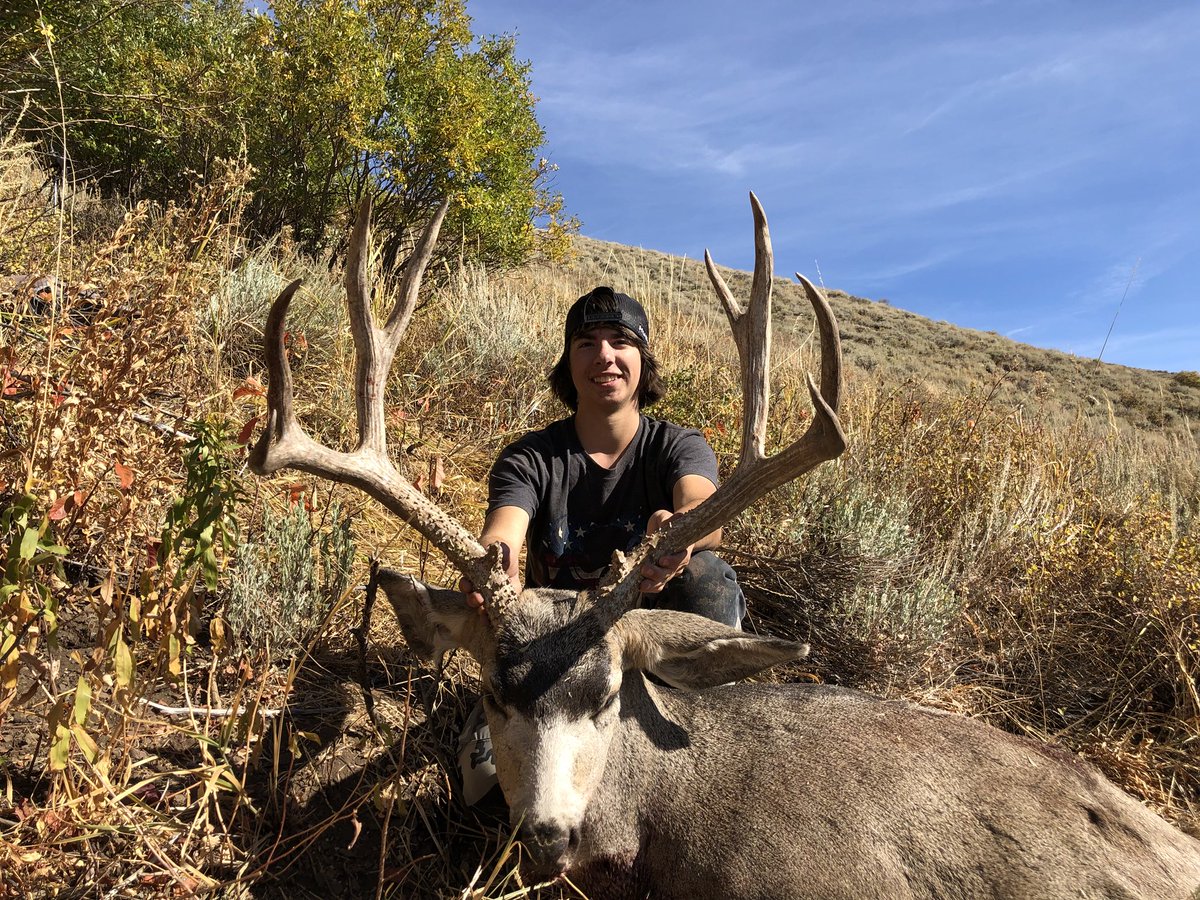 aidenguzman's tweet photo. Well after a very frustrating season with fires destroying the majority of area 6 I finally was able to connect with this buck at 200 yards with the muzzleloader, my last junior tag and I have now harvested an buck with every weapon in Nevada. Thank you to everyone involved! https://t.co/4bCBViCo19