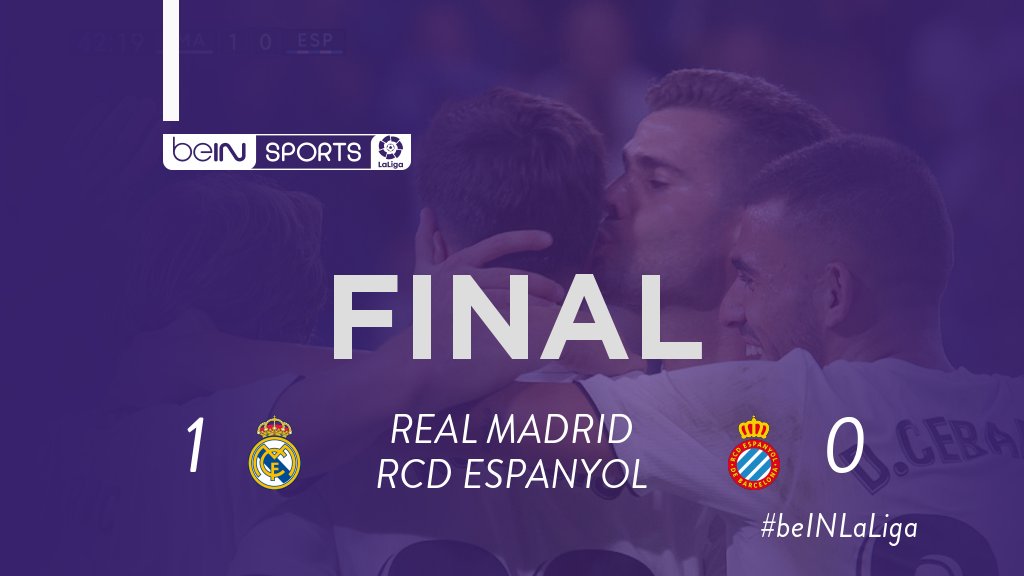 Gol's tweet photo. 📺 #RealMadridEspanyol

⚽ ¡Final! ¡Se lleva los tres puntos el @realmadrid con un gol de @marcoasensio10!

⚪⚪ RMA 1-0 ESP ⚪🔵

📲 #beINLaLiga https://t.co/hNm4LcT4hU