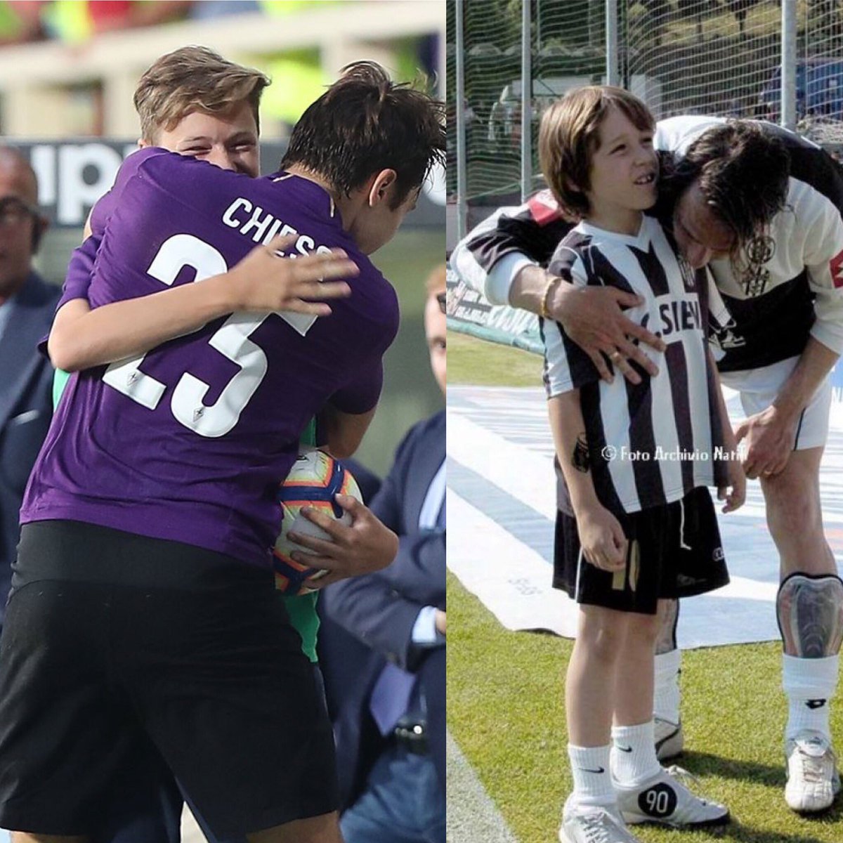 photo Federico Chiesa Father enrico chiesa hugs ball boy federico