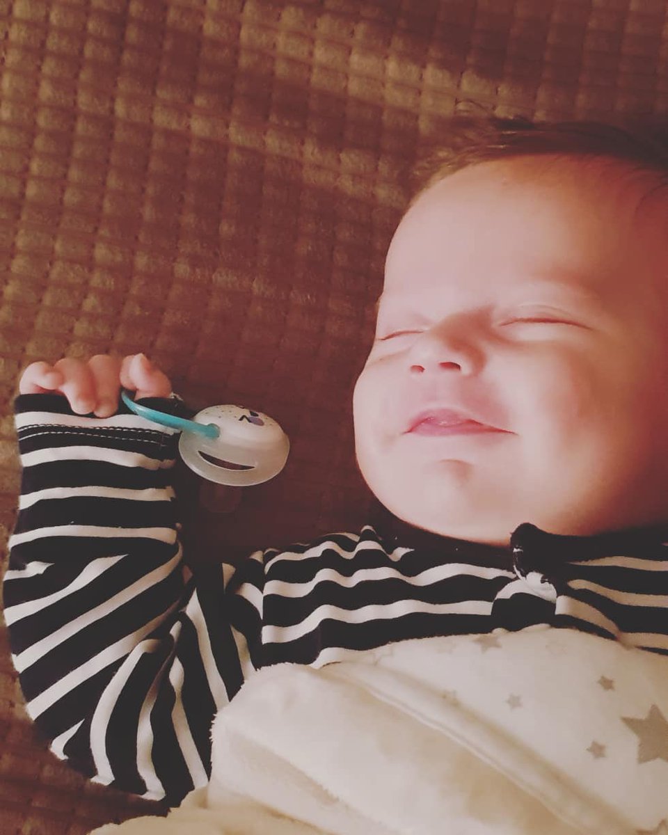 Carolannie30's tweet photo. Smiling in his sleep, holding his dummy 😍 @cookiemccrumble https://t.co/LoRiKwax8O