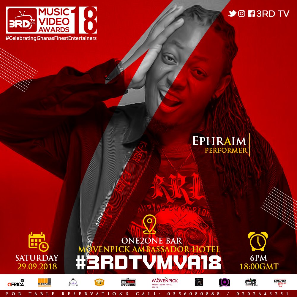 3rd_tv's tweet photo. #3RDTVMVA18 ▶ Performers
#Aleke ma people ? Ya'll got see @ephraimmusiq telling her #Empress1 that baby #iDeyCraze for you at the #3RDTVMVAs nti bra na #MeWeWo
Sept. 29 | One2One Bar | Mӧvenpick
For Table Reservations: 0556080888
#CelebratingGhanasFinestEntertainers https://t.co/kIGAtIoIXx