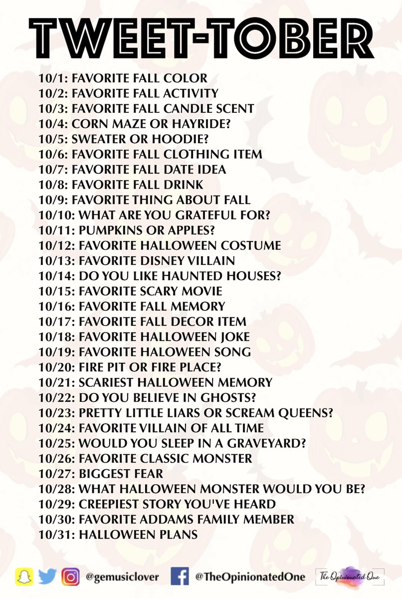 gemusiclover's tweet photo. You can still play along! Hope that you do! Please retweet so your followers can play along too! Tomorrow's question is: Do you prefer corn mazes or hayrides? #tweetober #October #tweettag https://t.co/zn0ek1KLqX
