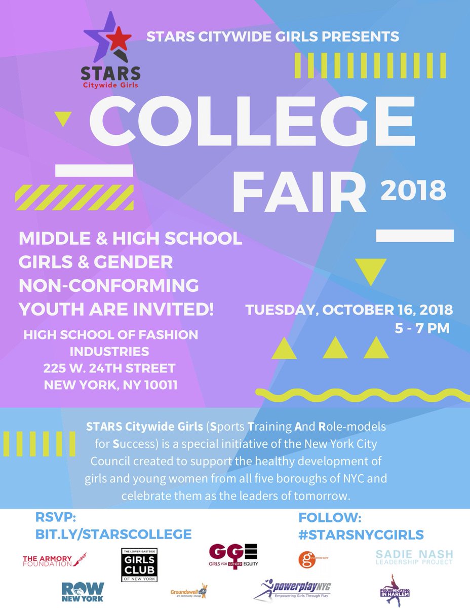 The STARS Citywide Girls College Fair is just three ways away! Register for this FREE Fair today! Don't miss out on fun raffles w/great prizes! http://ow.ly/jKPf30lVga1
#STARSNYCGirls #CollegeFair #STARSCGI #RegisterToday #YouthDevelopment #NYCYouth #Success