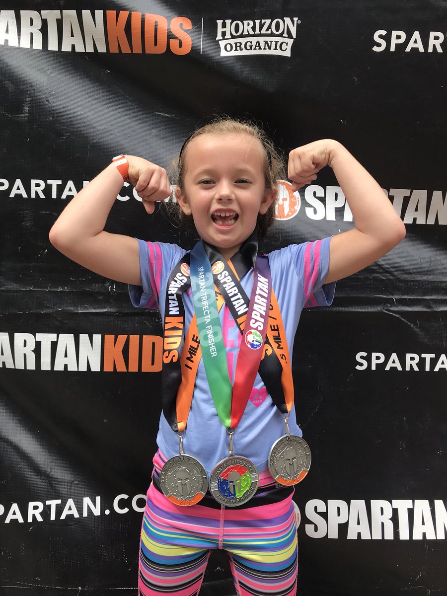 TeacherManCobb's tweet photo. Evey and I crushin’ it at #SpartanCBP in Philly! Proud of her for earning her kid’s Trifecta! https://t.co/12J4w67ODX