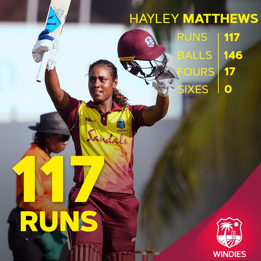🔥🔥🔥🏏We play for moments like this one! Congratulations Hayley Matthews(<a href="/mynameis_hayley/">Hayley Matthews</a>) on your first ODI Century!

#WIvsSA #ItsOurGame #LetsGoWindies #WindiesCricket