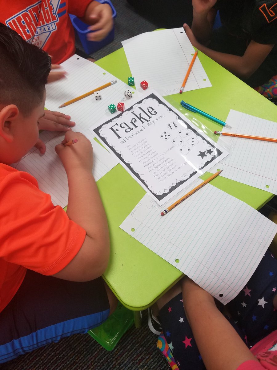 love2vaca's tweet photo. The students love the opportunities to play games. They really love the Farkle math game ( subtraction with regrouping) in addition to  Oh know 99 and Get to 1,000.  #hregamechanger https://t.co/a6hFknsGcr