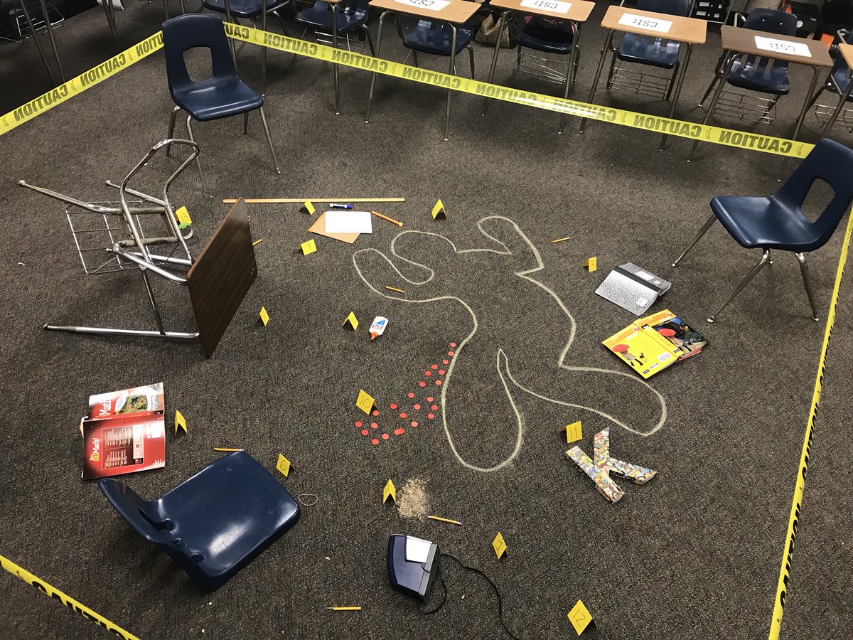 misspowers2722's tweet image. Uh Oh CRIME IN THE CLASSROOM?!!! 
“Who Killed N.Teger?”  Closing out our lessons on multiplying and dividing integers! My 6th graders had a good time being Detectives to solve this case!! CASE CLOSED!!! #RMSKulture #ROOM2722 #DefinitelyNOTAverage #CrimeScene