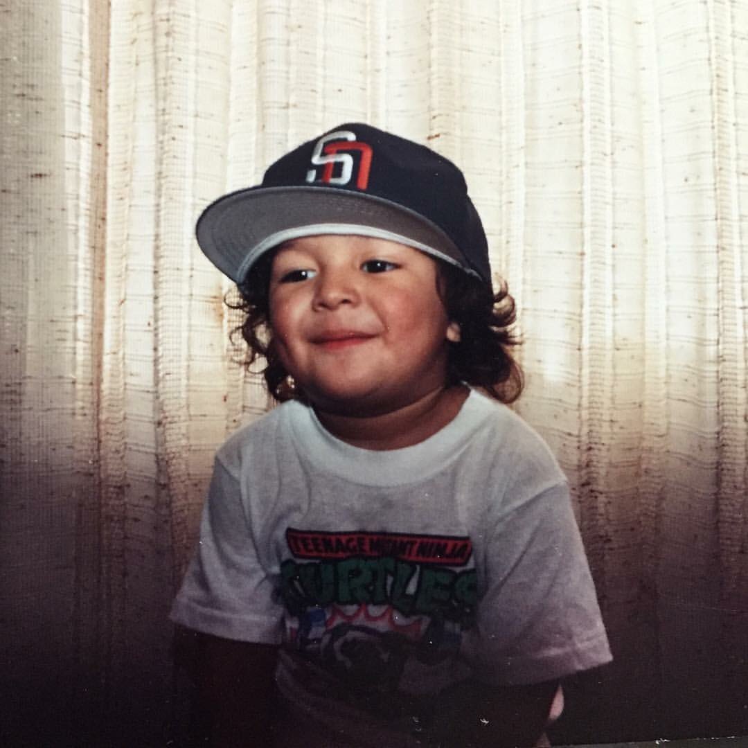 jromo1025's tweet photo. Twins? Me (‘91) &amp; my son (‘18) around the same age. Both of us with the sweet @Padres lids https://t.co/b0yOpE6N1F