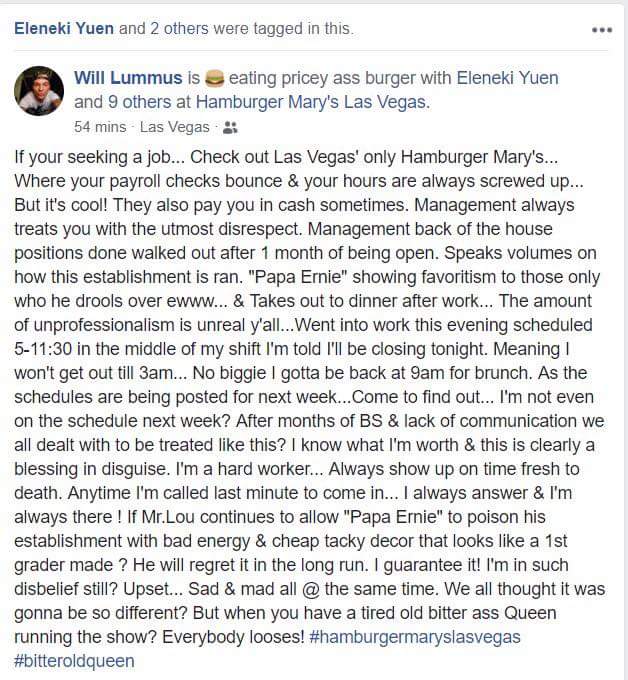 sheparda's tweet photo. @hamburgermarySF  @hamburgermaryss @HamburgerMarys1 did you know about all this? This is wrong and does not represent you all... Speak out! Speak up! Our community in LV is upset. https://t.co/nO2wgrVS4k