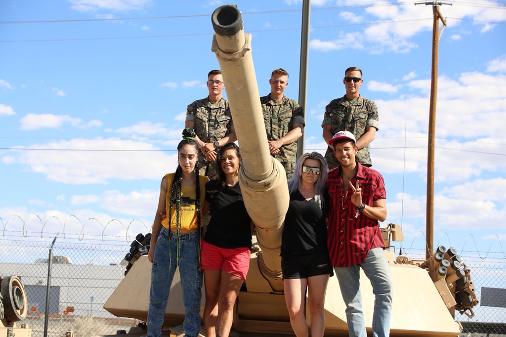 USAA's tweet photo. As the gates opened at Twentynine Palms the band @nombe took time to visit with Marines before taking the stage. Follow #basefest2018 all evening to catch the action including headliners @offspring. https://t.co/maCuL4fQtD